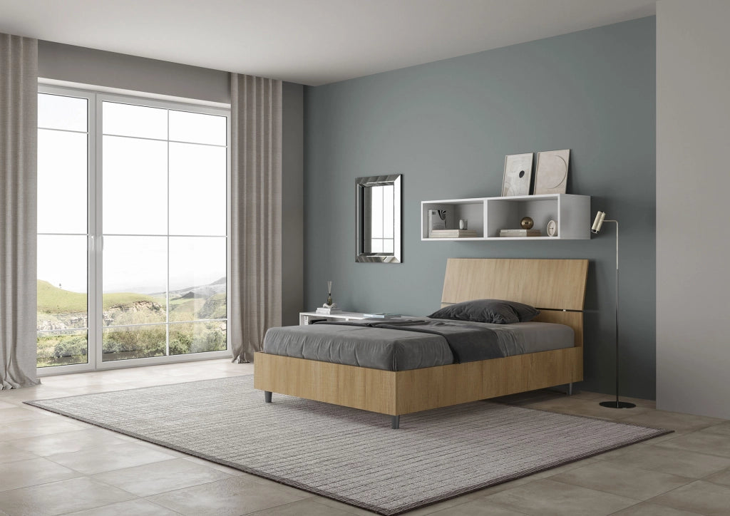 BS COM Letto una piazza e mezza con rete 120x200 testata inclinata quercia