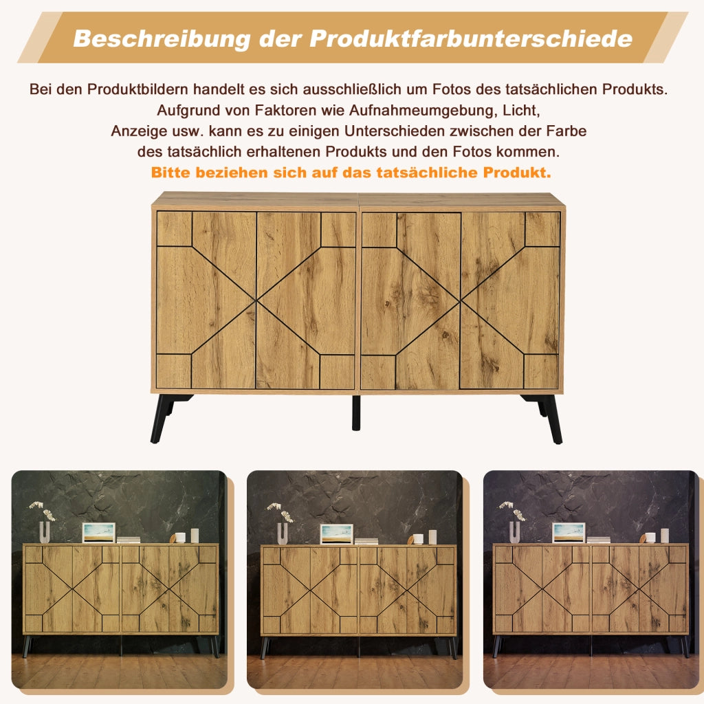 Sideboard moderno in MDF effetto rovere con 4 ante, 120×35×69 cm