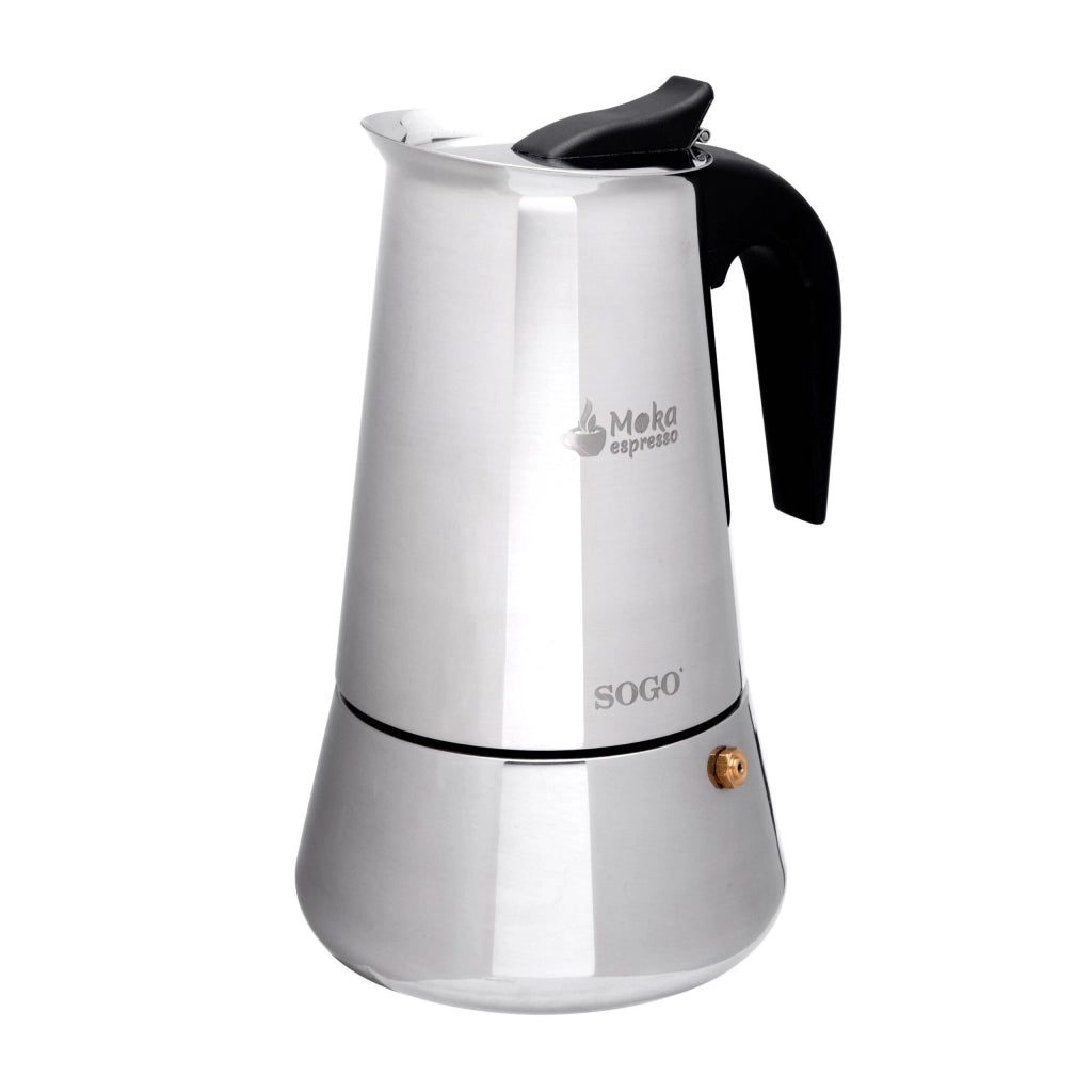 Caffettiera moka 9 tazze in acciaio inox per induzione gas e vetroceramica, manico ergonomico per espresso - Sogo