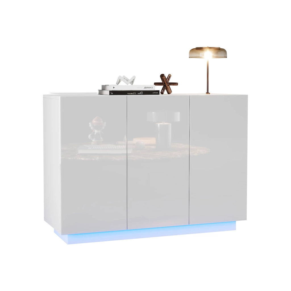 Credenza bianca lucida con luce LED, 120x40x75 cm, in pannello truciolare, con ante regolabili e capacit¨¤ 60 kg