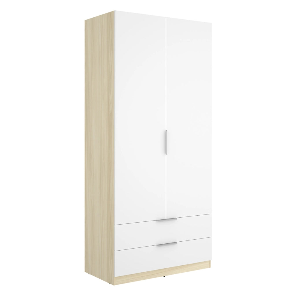 Armadio Camera da Letto Montclare, Guardaroba 2 Ante Appendiabiti, 51x204h cm Bianco