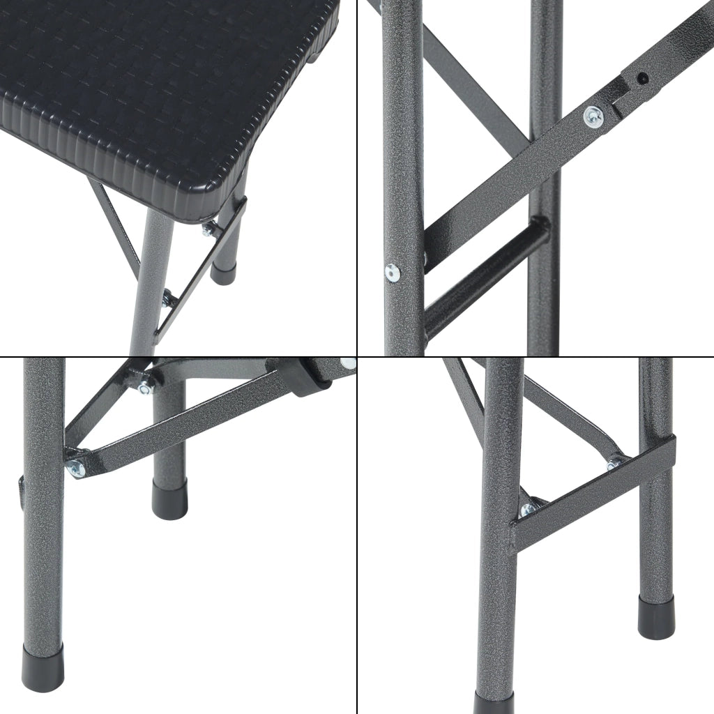 Set di 2 panche da campeggio pieghevoli 180 x 25 x 43 cm effetto rattan nero 03_0009600
