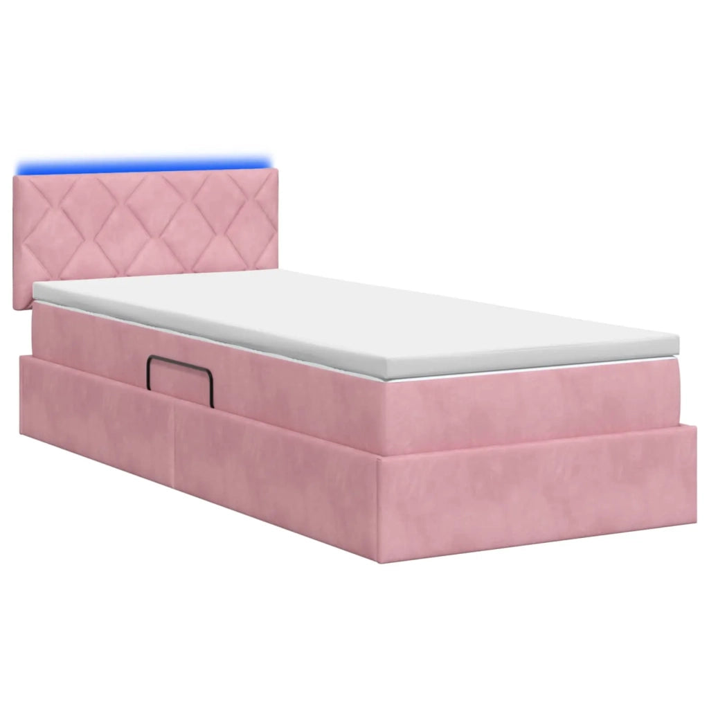 Letto con contenitore LED e materasso Rosa 100 x 200 cm Velluto 3459293
