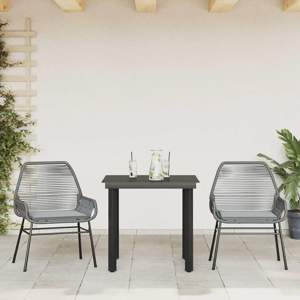 Set da Pranzo da Giardino 3 pz | Set Salotto da Giardino con Cuscini in Polyrattan Vetro