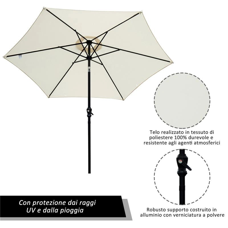 OMBRELLONE DA GIARDINO 2.7 × 2.35 M INCLINABILE ALLUMINIO E POLIESTERE BIANCO