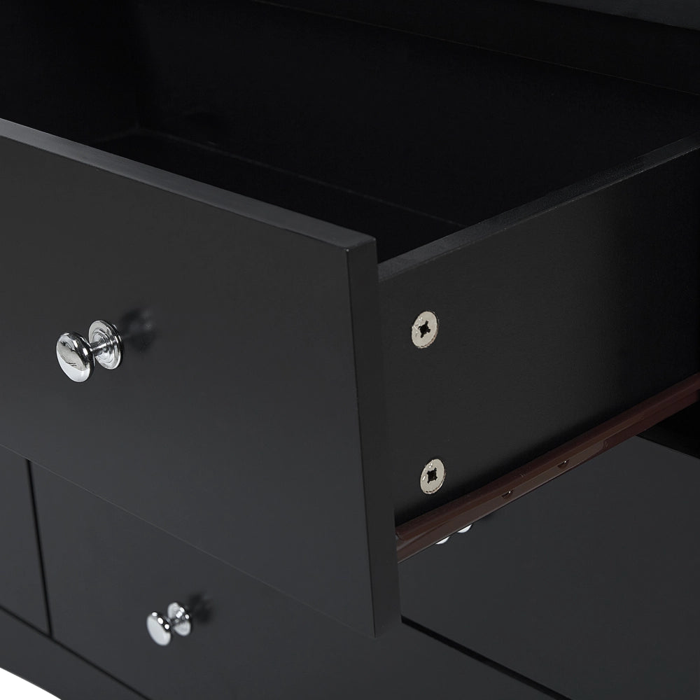 Cassettiera credenza nera con 6 cassetti 75 x 130 cm soggiorno camera da letto ingresso armadio moderno stile francese