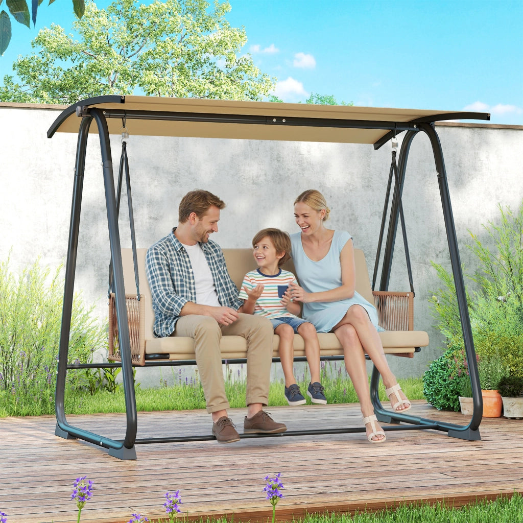 Divano a dondolo da giardino 3 posti con cuscini e tettoia regolabile ¨C zephmum ¨C grigio