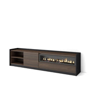 Mobile TV Soggiorno, 207x50x37 cm, Per TV fino a 80", Camino elettrico, Rovere scuro e Nero