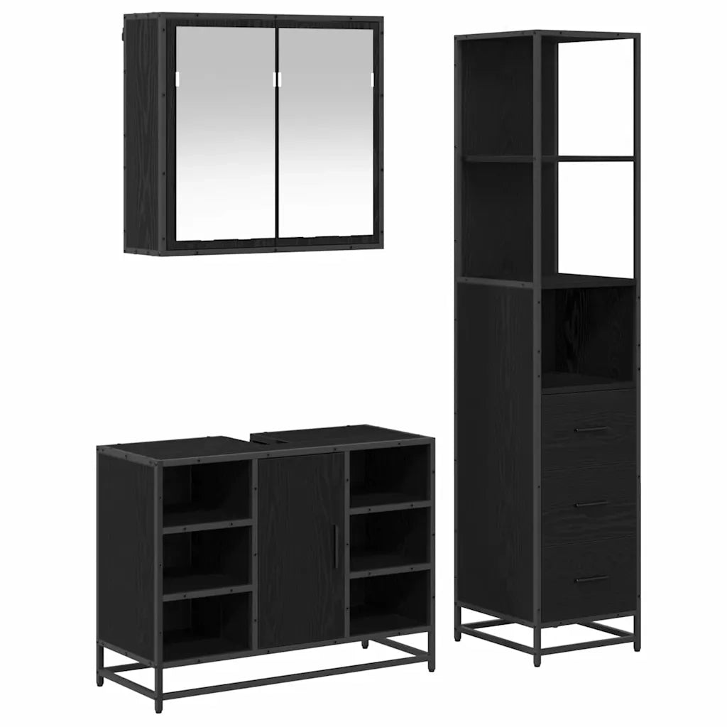 Set di mobili per il bagno 3 pcs Rovere Nero Legno multistrato 3402422