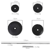 Set Bilanciere e Dischi 65kg con 2 Manubri Pesi, Bilanciere Palestra Manubri con 14 Dischi in Acciaio e Plastica