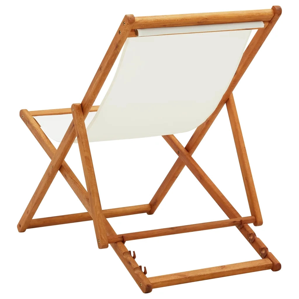 Sedia da Spiaggia Pieghevole Legno di Eucalipto e Tessuto Crema cod mxl 12709