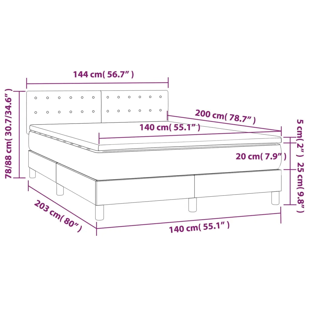 Letto a Molle con Materasso e LED Nero 140x200 cm in Tessuto 3134039