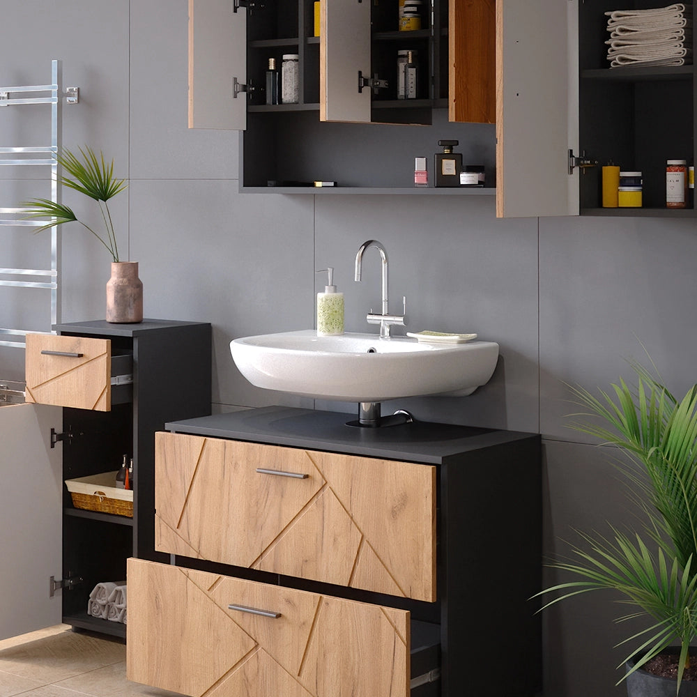 Vicco Set mobili bagno Quercia dorata/antracite 4 parti