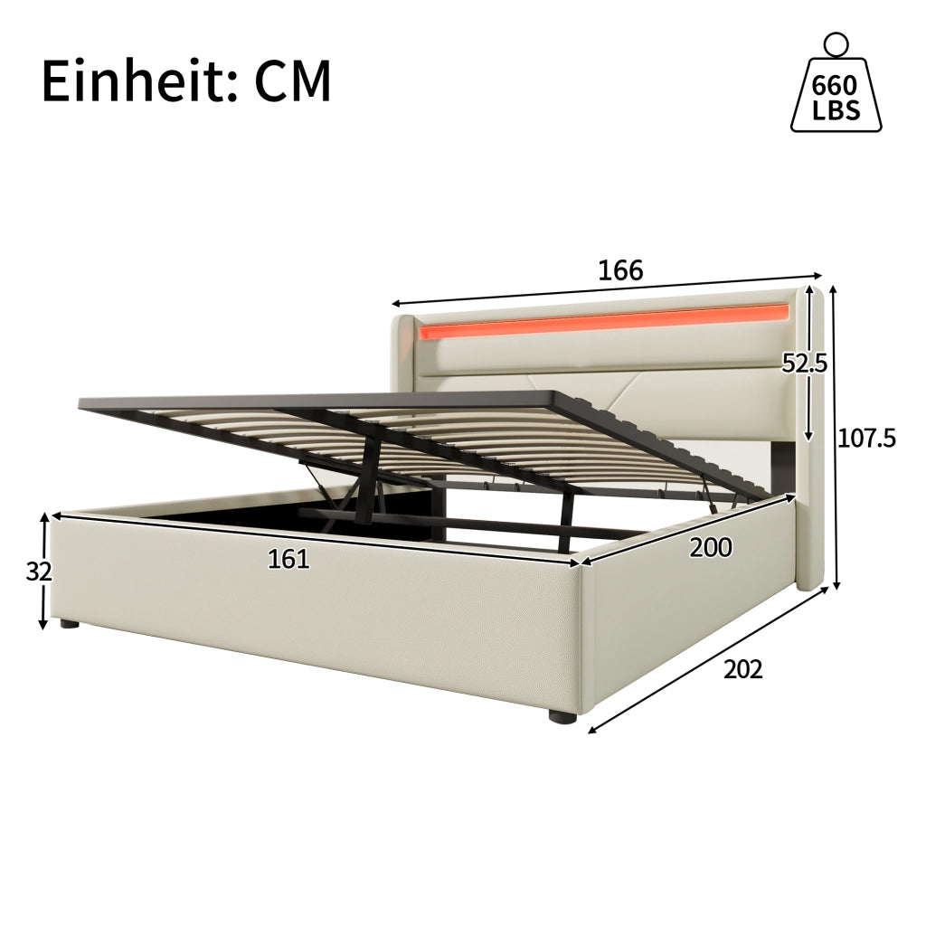 Letti contenitori 160x200 cm; illuminazione LED; PU bianco (Senza materasso)
