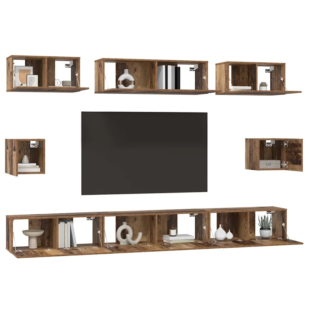 Set mobile TV 8 pz-Set di 8 Credenza per TV Legno vecchio Legno multistrato 941846