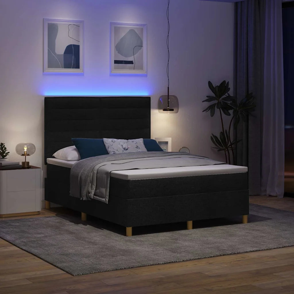 Letto a Sorgente LED con materasso Nero 160 x 200 cm Tessuto