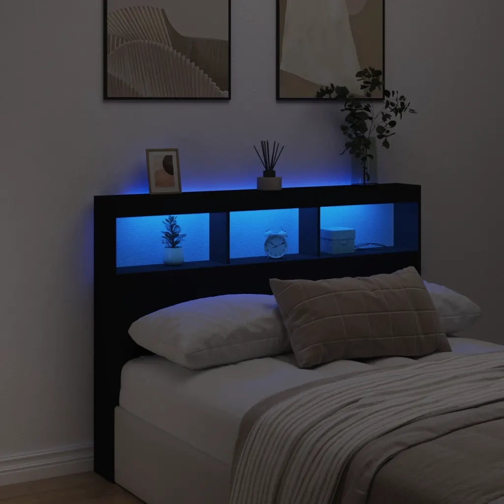 Testiera con Contenitore a LED Nera 140x17x102 cm