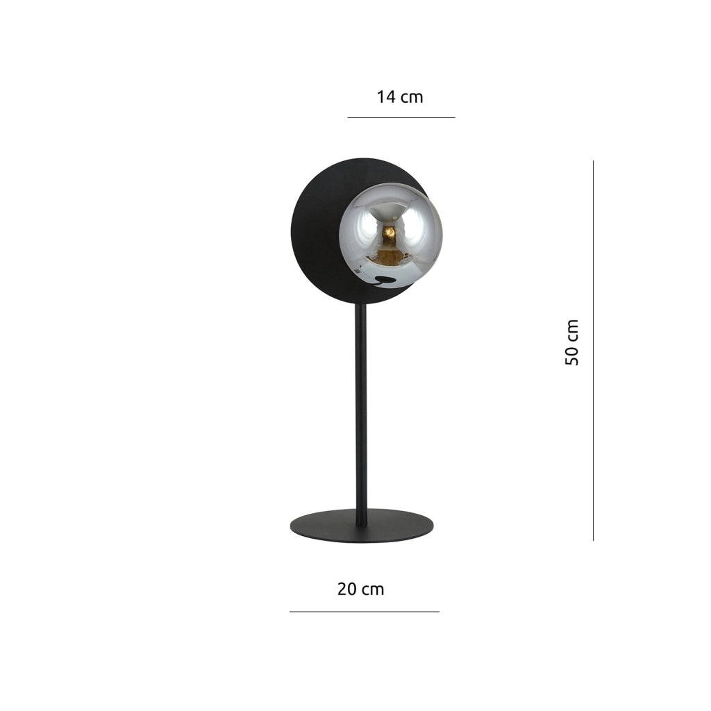 Lampada Da Tavolo Contemporanea Ippolita 1 Luce In Acciaio Nero E Vetro Fumè
