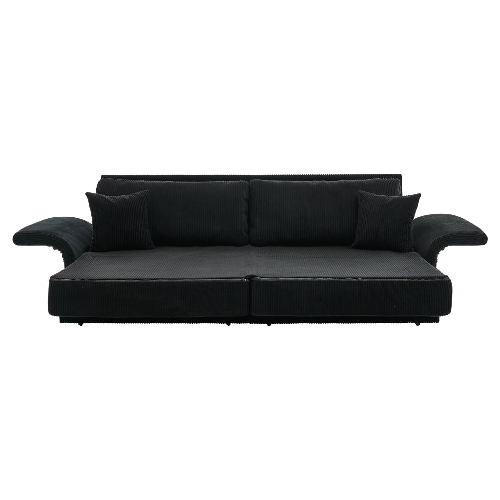 Divano letto convertibile in velluto a coste nero 182x88x84 cm