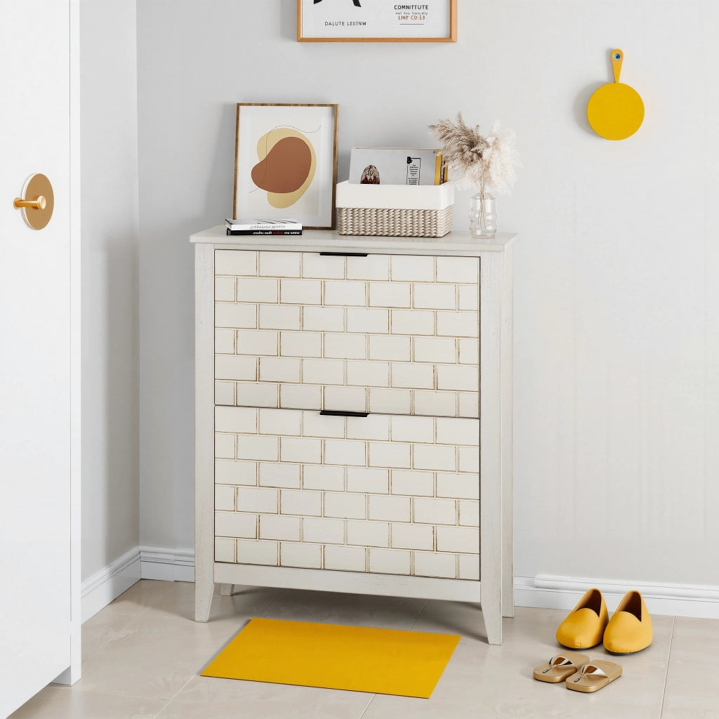 Scarpiera con 2 ante ribaltabili e vano aperto, stile farmhouse, con antiribaltamento, per ingresso, in MDF, bianco