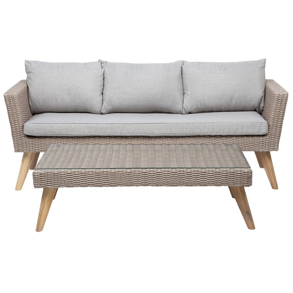 Patio Set Rattan Sintetico 3 Posti 2 Sedie Cuscini Grigi Outdoor Country