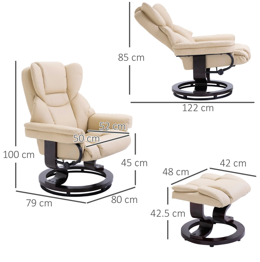 Poltrona relax girevole con poggiapiedi, similpelle crema
