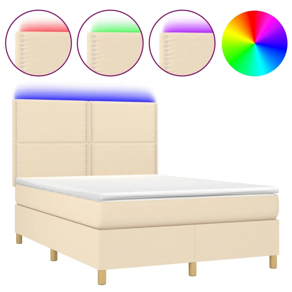 Letto a Molle con Materasso e LED Crema 140x200 cm in Tessuto 3135362