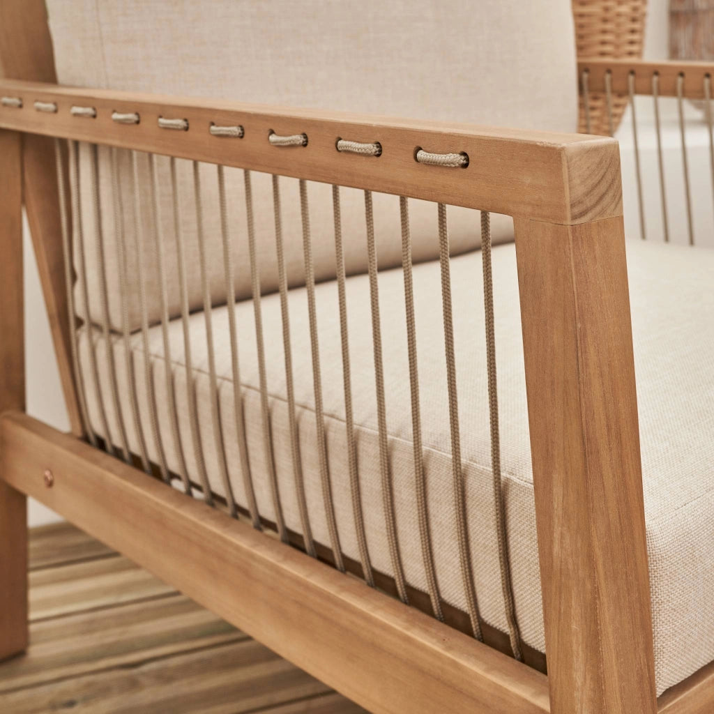 Salotto da giardino in legno e corda, 4 posti, beige