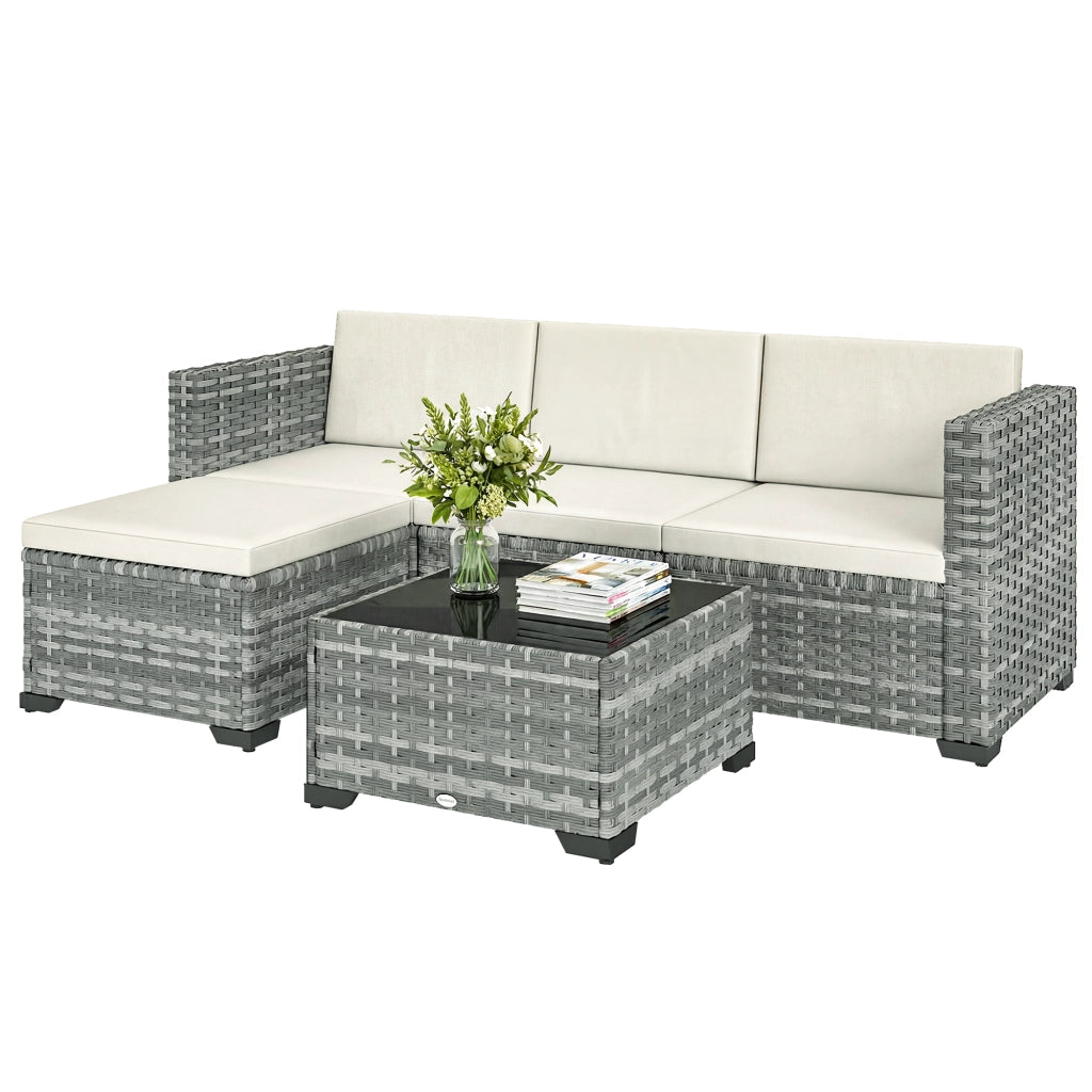 Set Giardino Poly Rattan 5 Pezzi ¨C zephmum ¨C Grigio e Crema