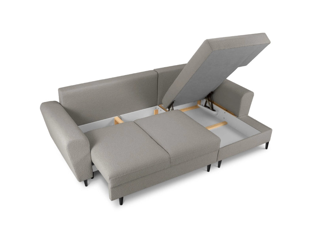 Cosmopolitan Design - Divano convertibile angolare destro con contenitore "Kyoto" 4 posti in bouclé grigio 