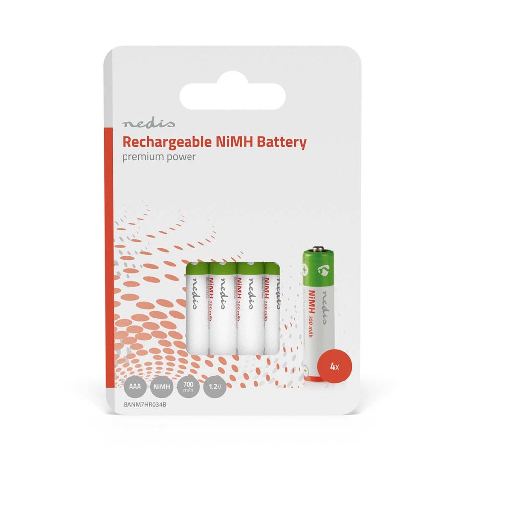 Confezione da 4 batterie ricaricabili NiMH-AAA 1,2V DC 700mAh Precaricate  Nedis
