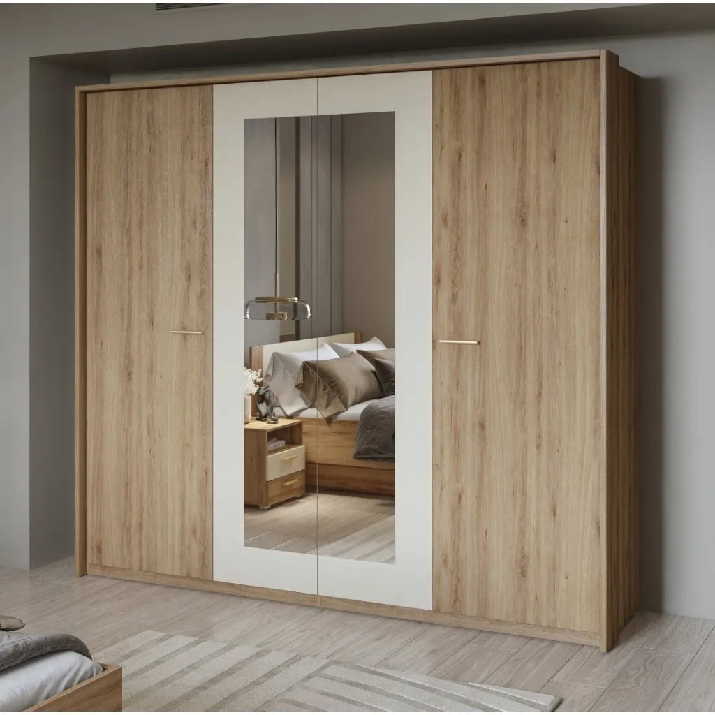 Camera completa VERTIGO – Letto contenitore 160x200, 2 comodini, armadio 4 porte + contorno design