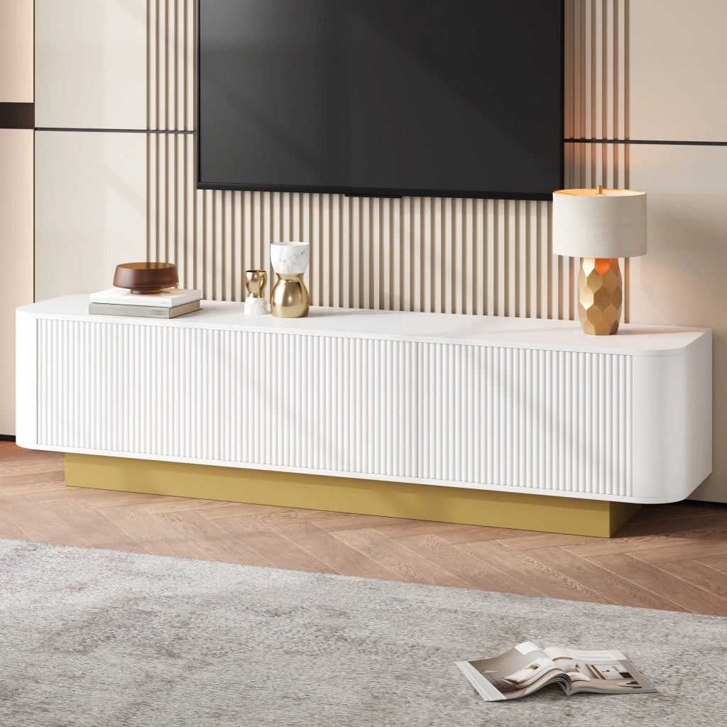 Mobile TV 170x40.5x47 cm; con 3 ante e gestione cavi; MDF e pannello truciolare bianco