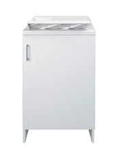 Mobile Lavatoio 1 Anta in Nobilitato 45x50x85 cm Vasca in PP con Asse in Resina e Kit di Scarico Bianco