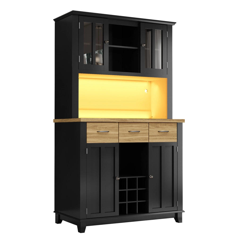 Buffet Cucina con LED ¨C Xylo ¨C Bianco, Ripiani Regolabili, Vetrina, 106x40x179.5