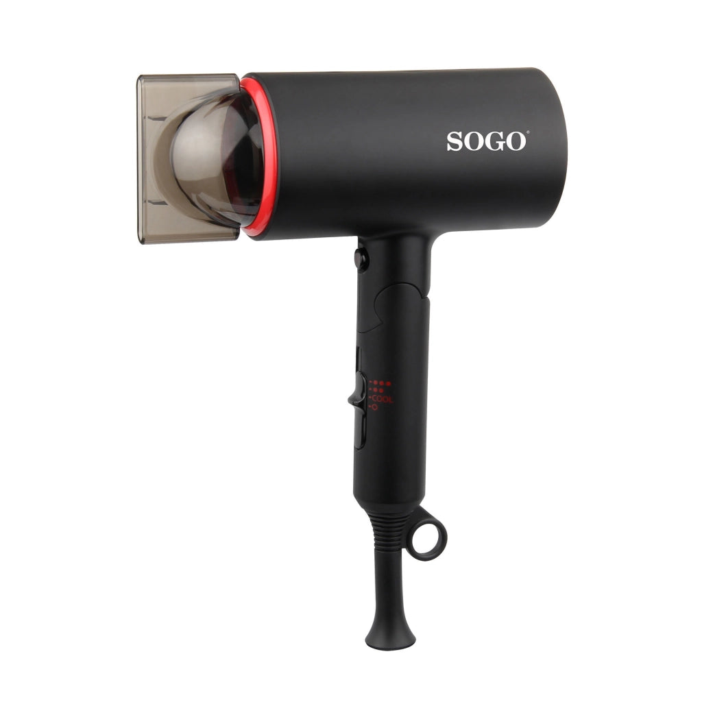 SOGO Phon Asciugacapelli 1400W Pieghevole, 2 Velocità , Aria Fredda, Concentratore, Spegnimento Automatico