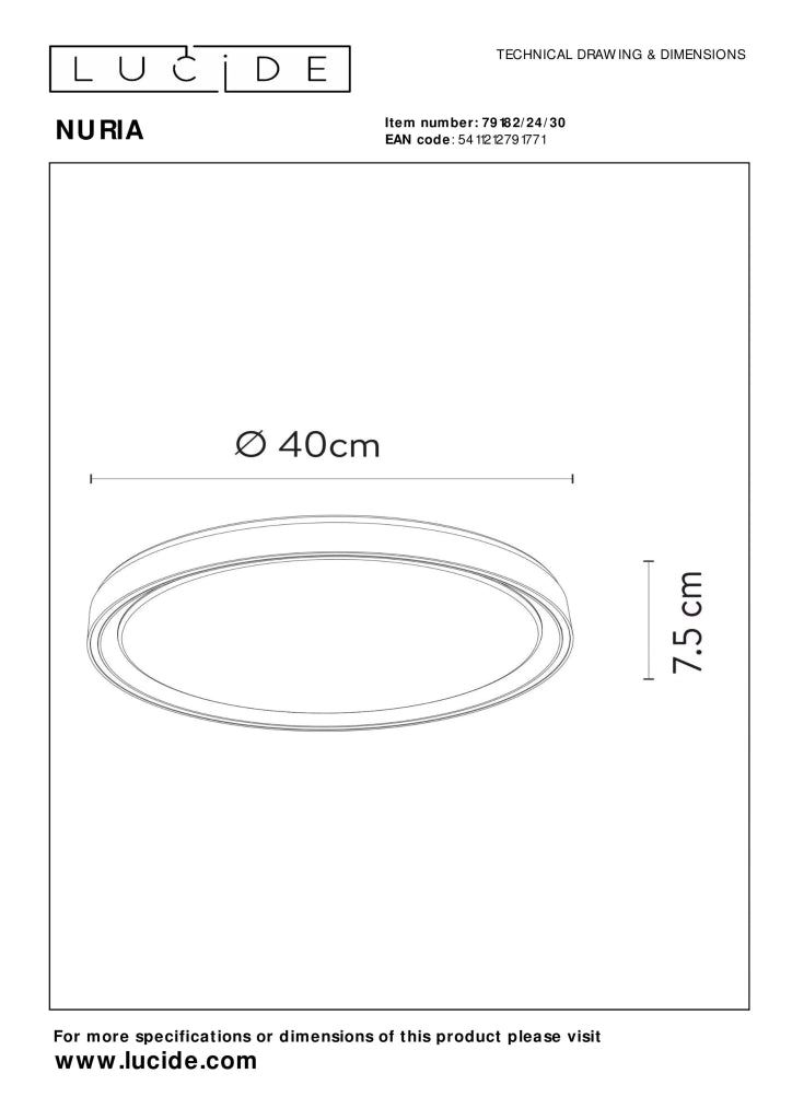 Plafoniera LED Lucide Nuria 40 cm nera 24W dimmer