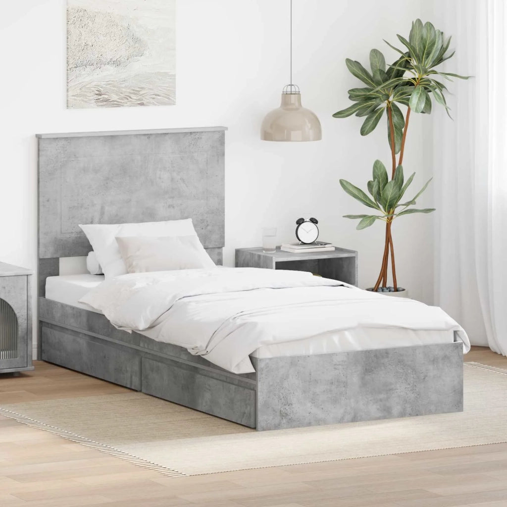 Letto con Contenitore con testiera Grigio cemento 75 x 190 cm