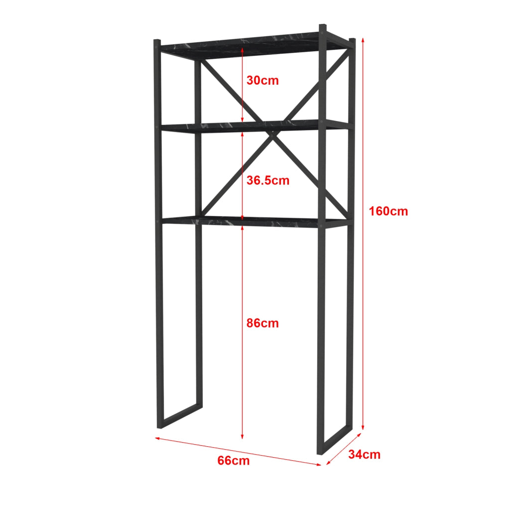 Sovrastruttura per Lavatrice Askersund Scaffale da Bagno con 3 Ripiani - Effetto Marmo Nero [en.casa]