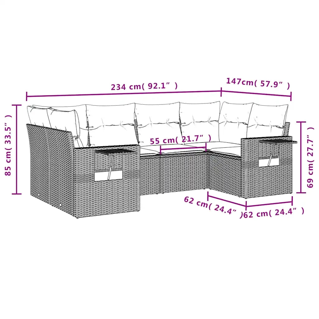 Set Divani da Giardino 6 pz con Cuscini Marrone in Polyrattan 3220583