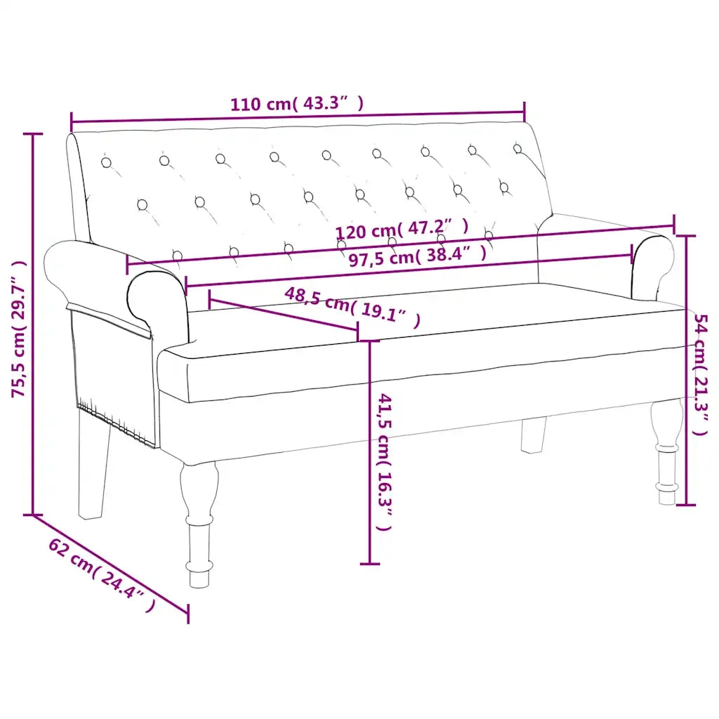 Panca con Schienale Marrone Scuro 120x62x75,5 cm in Tessuto CFW9918686