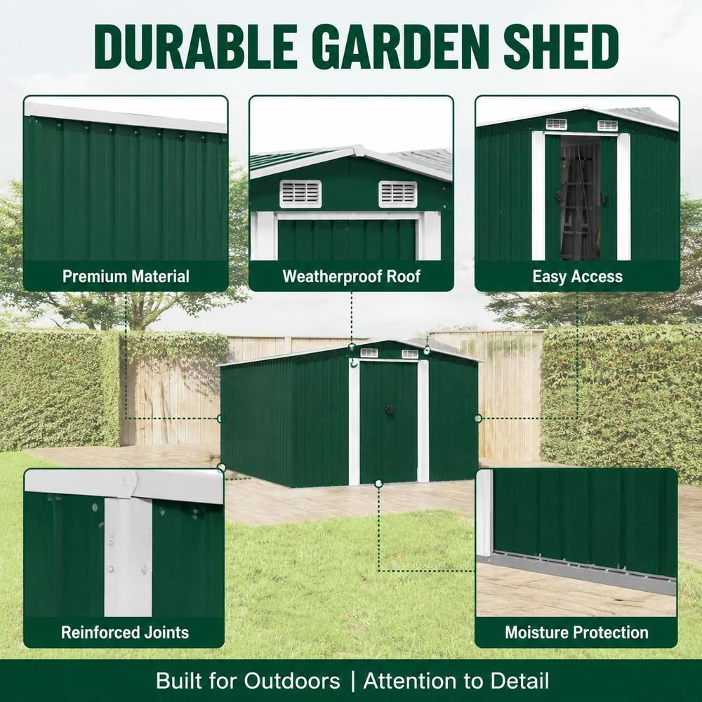 Garden Shed 257x298x178 Cm Metal Green