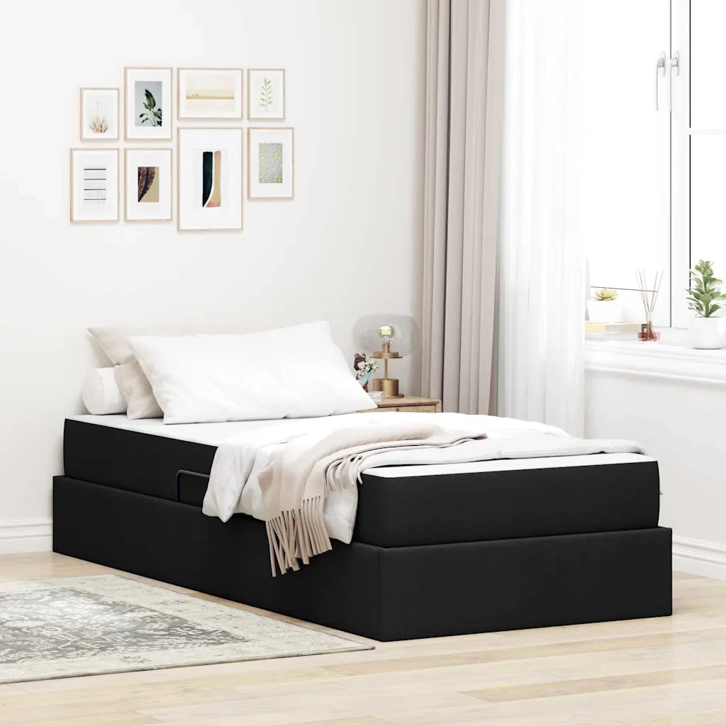Letto con contenitore e materasso Nero 100 x 200 cm Poliestere