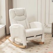 Sedia a dondolo 66x125x101 cm con poggiatesta e poggiapiedi pieghevole in teddy bianco