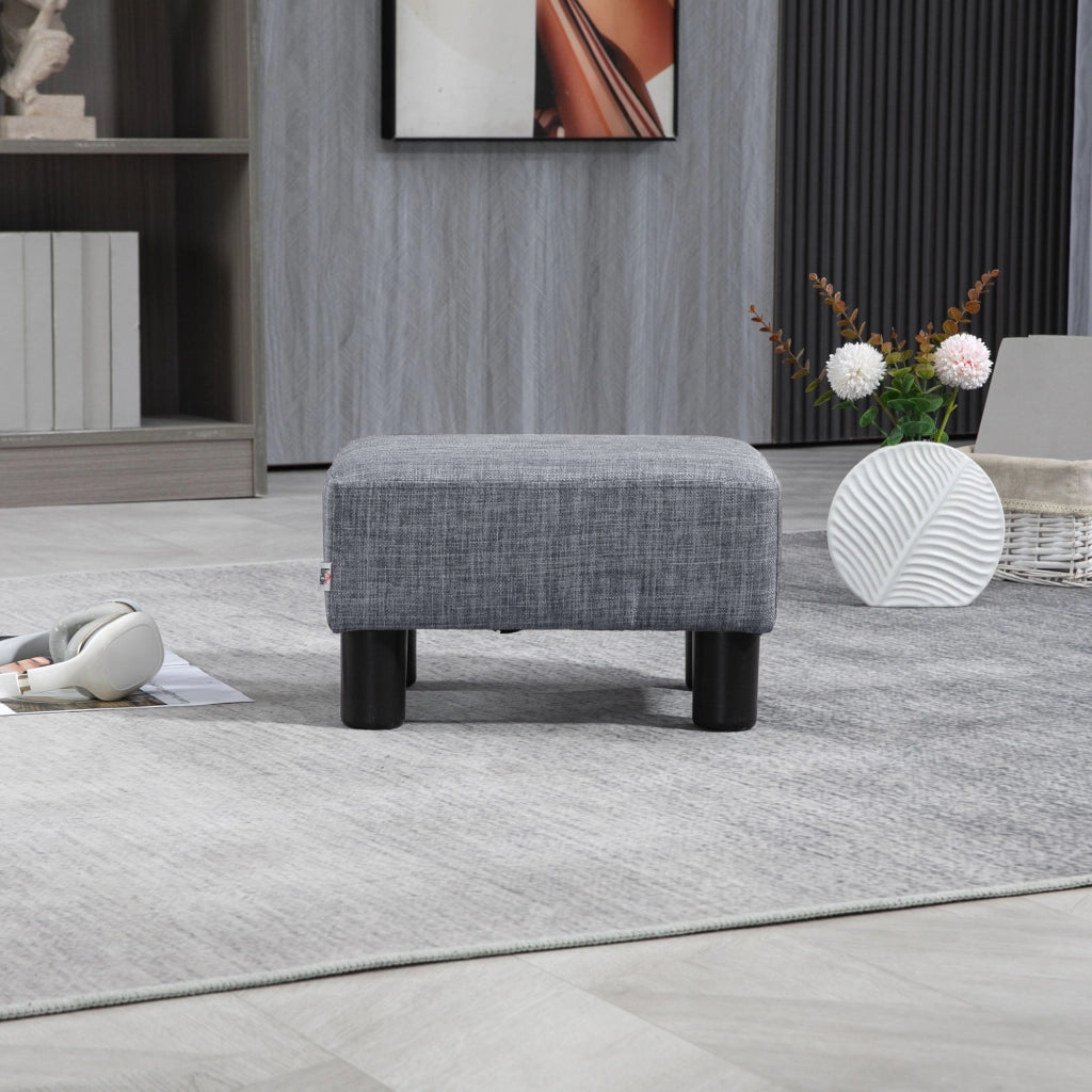 Pouf poggiapiedi rettangolare in lino grigio con struttura stabile, 40x30x24 cm