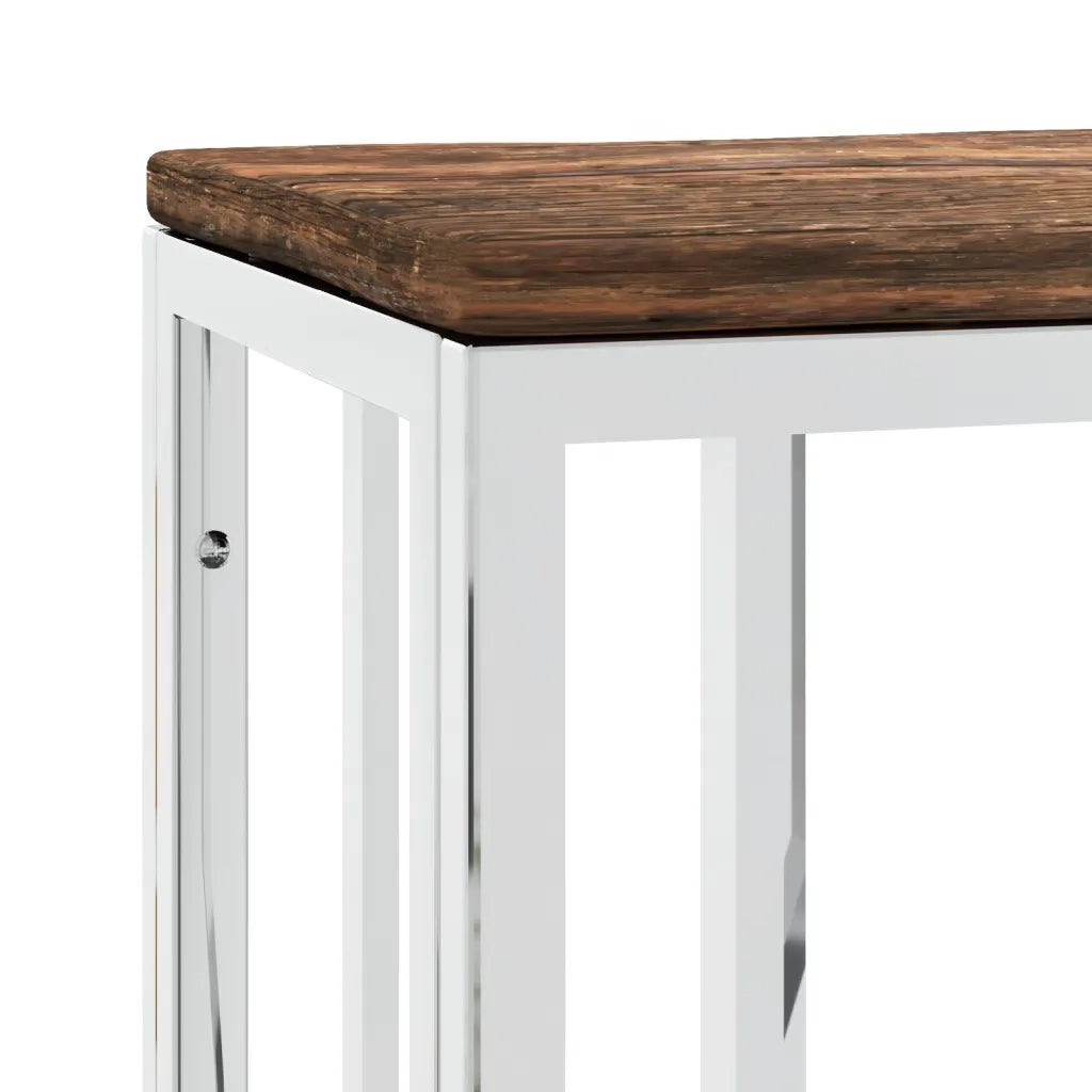 Tavolino Salotto Argento in Acciaio Inox e Legno di Recupero 350037