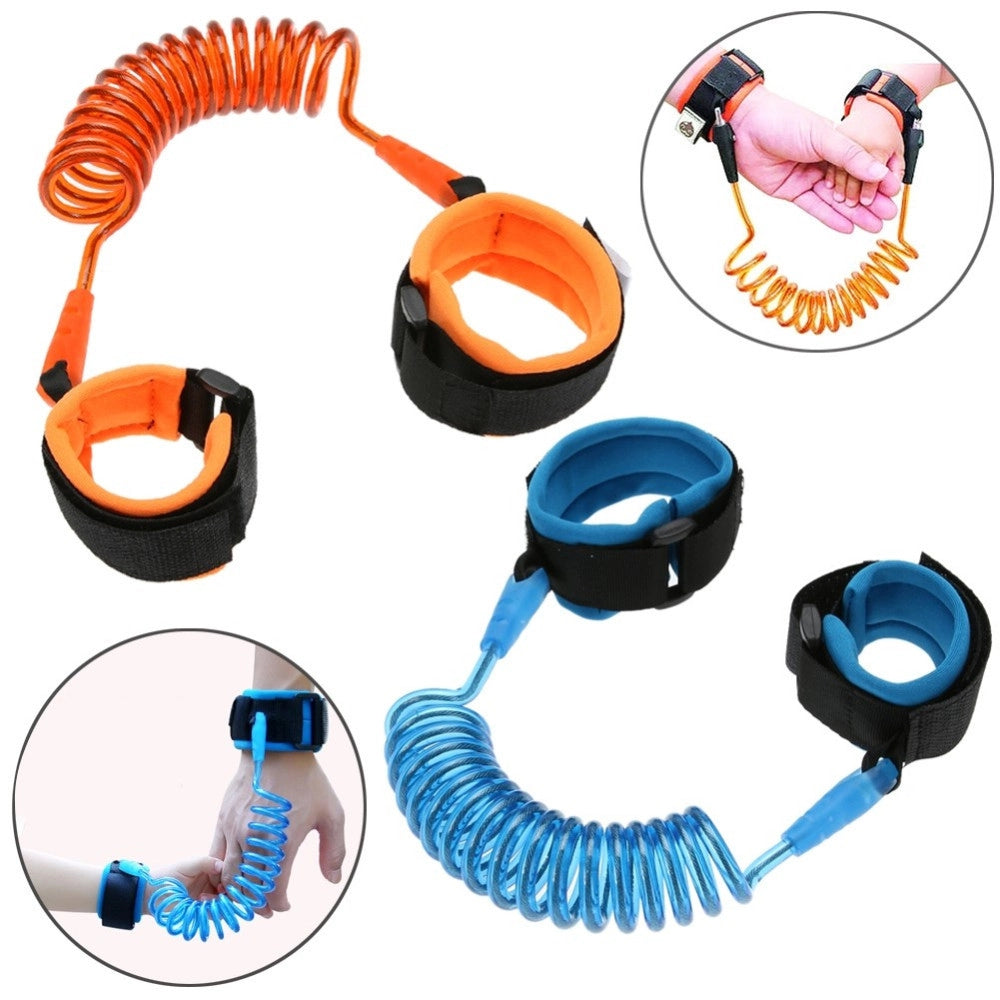 Trade Shop - Bracciale Sicurezza Bambino Anti Smarrimento Regolabile Blu Arancione Guinzaglio -