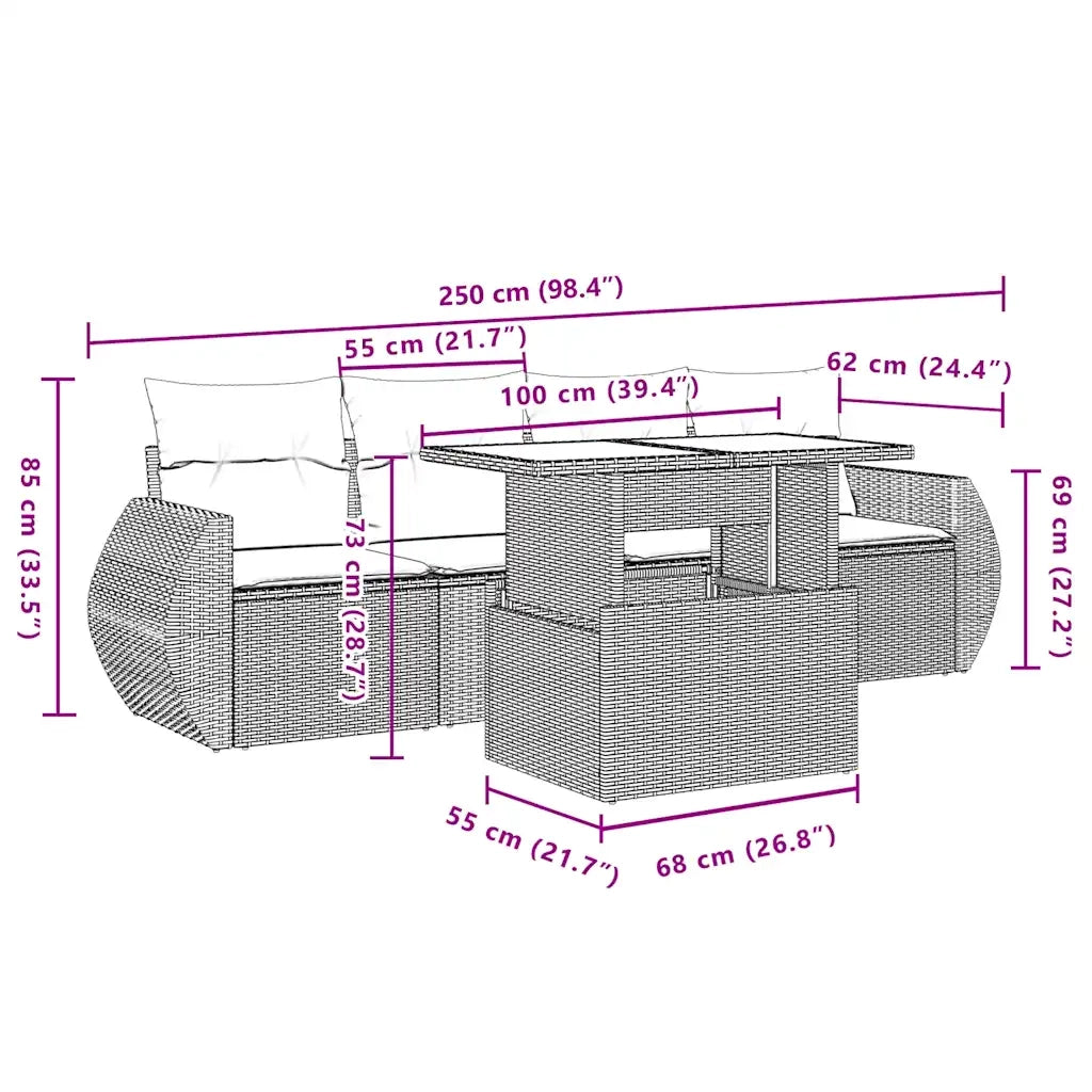 Set Divano da Giardino 5 pz con Cuscini Beige in Polyrattan