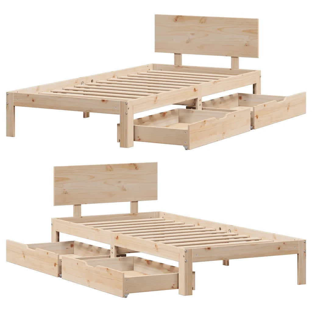 Giroletto con Cassetti-Struttura Letto con contenitore 90x200 cm in Legno Massello di Pino 739570