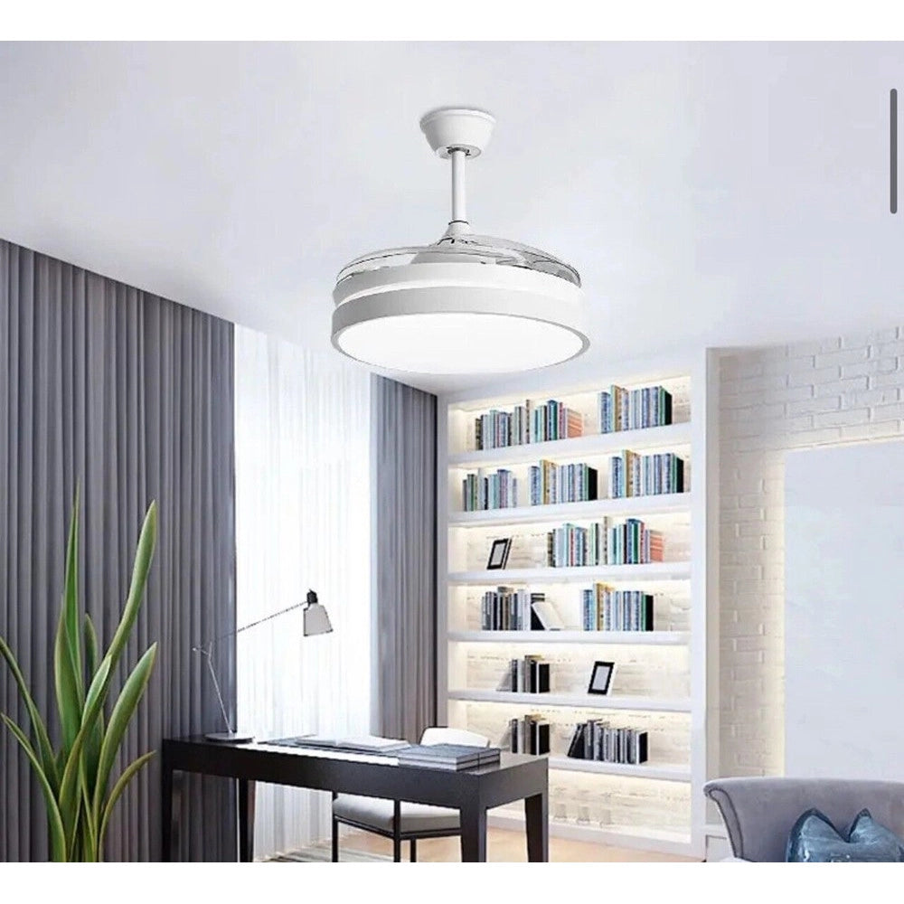 Trade Shop - Plafoniera Moderna Led Con Ventilatore Soffitto Cambia 3 Luci Telecomando F7189 -